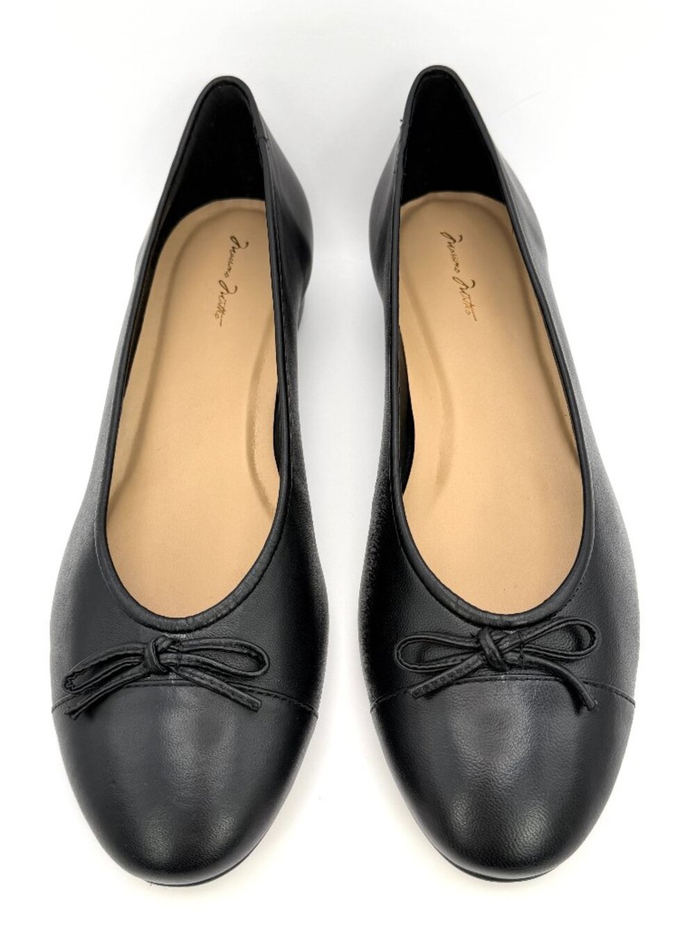 Massimo Matteo Women's Black Leather Ballet Flats Bow Round Toe Slip-On US 11M.